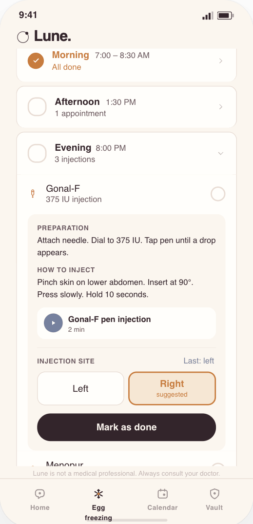 Lune — egg freezing, day 8 medications